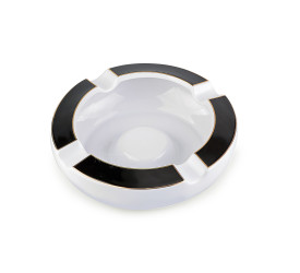 Cinzeiro de Ceramica Redondo para 4 Charutos - Branco e Preto