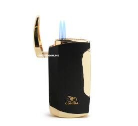 Isqueiro Maçarico Cohiba 50 anos com Furador H-133A - Preto e Dourado (2 Chamas)