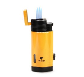 Isqueiro Maçarico Cohiba com Furador H-09 - Amarelo e Preto (3 Chamas)
