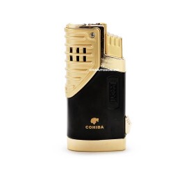 Isqueiro Maçarico Cohiba com Furador H-131 - Preto e Dourado (3 Chamas)