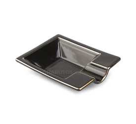 Cinzeiro de Ceramica para 1 Charuto - Preto e Dourado