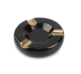 Cinzeiro de Ceramica para 3 Charutos Redondo - Preto e Dourado