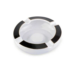 Cinzeiro de Ceramica Redondo para 4 Charutos - Branco e Preto