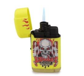 Isqueiro Maçarico Firestar Caveira - Amarelo (1 Chama)