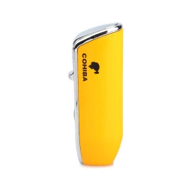 Isqueiro Maçarico Com Furador Cohiba 528 - Amarelo e Cromado (3 Chamas)