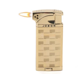 Isqueiro Maçarico Jobon - Quadriculado Dourado (Maçarico e Chama Normal)