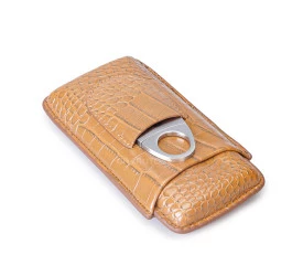 Porta 3 Charutos em Couro com Cortador - Caramelo 