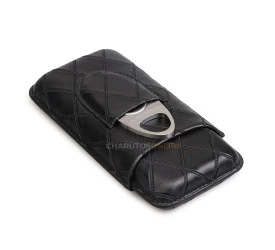 Porta 3 Charutos em Couro com Cortador - Preto