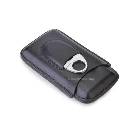 Porta 3 Charutos em Couro com Cortador 008 - Preto