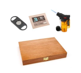 Umidor em Cedro para 10 Char. com Kit - Boveda, Cortador, Maçarico